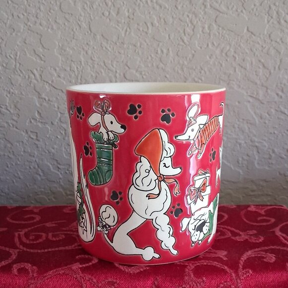 St. Nicholas Square Red Ceramic Holiday Dog Themed Coffee Mug - Picture 4 of 11
